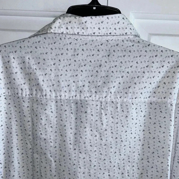 JACK&JONES L linen cotton blend short sleeve  white print button down shirt - Picture 11 of 16